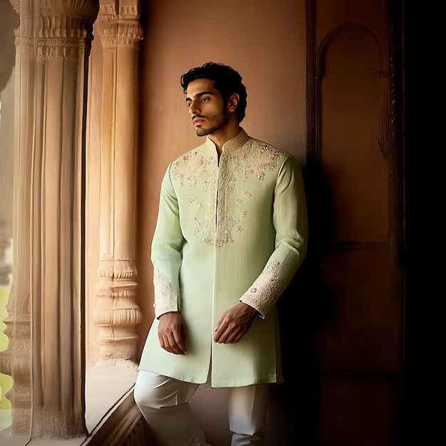 The Pistachio Petal Embroidered Sherwani
