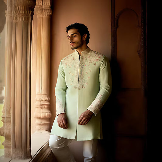 The Pistachio Petal Embroidered Sherwani