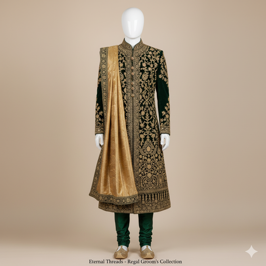 The Emerald Empire Velvet Sherwani Set
