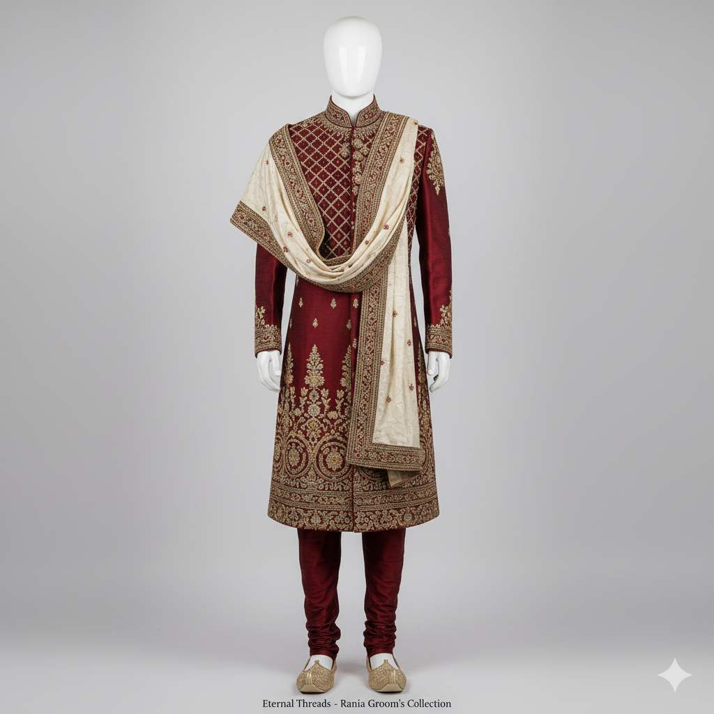 The Royal Claret Regal Groom's Sherwani Set