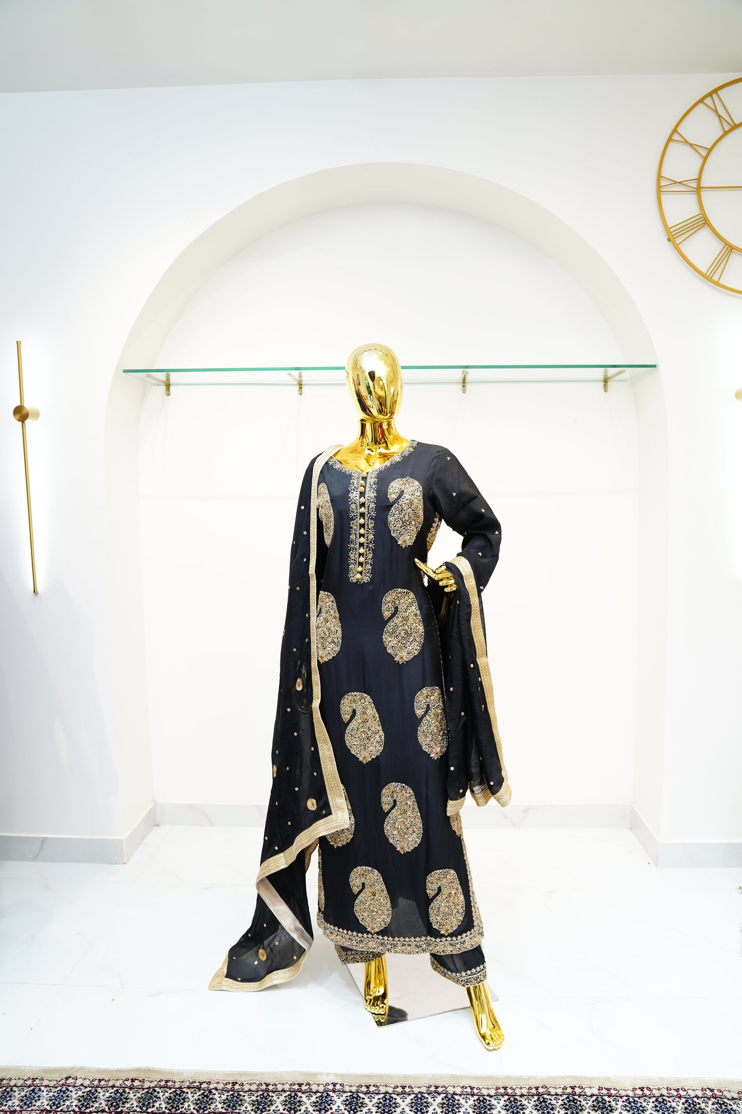 Black Elegant Designer Party Wear Top, Bottom and Dupatta Set