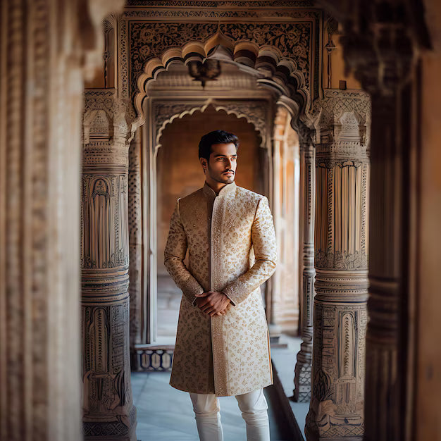 The Imperial Ivory Brocade Sherwani