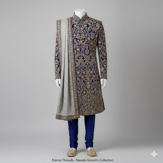 The Royal Navy Velvet Nawabi Sherwani Set